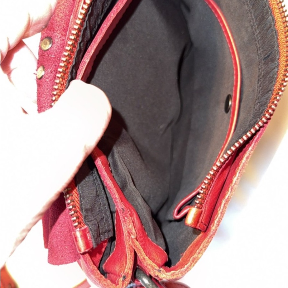 Vilenca Holland BohoStudded Cross Body Red Leather Made In India - Picture 7 of 8